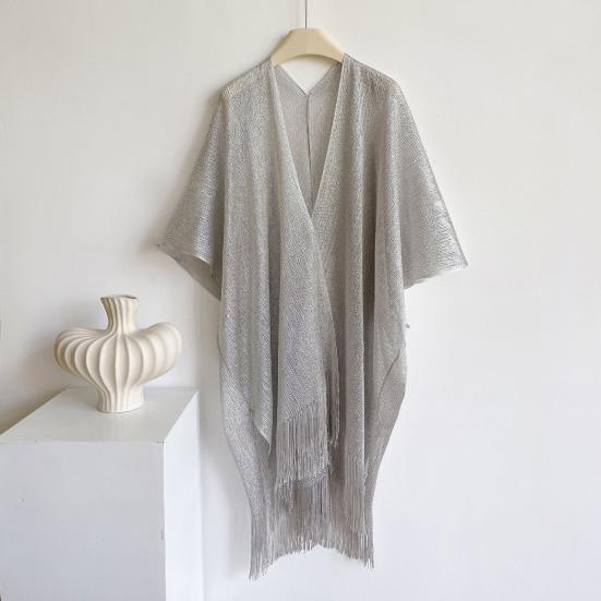Cover Up Cardigan Metallic Mesh Women Beach Cover Up with Metallic Mesh Fringe Lightweight Breathable Swimsuit Cover
