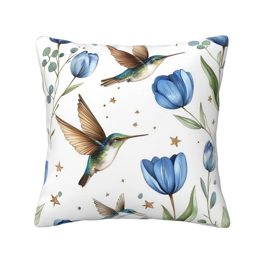 Tulips And Hummingbirds Square Pillowcase Cushion Cover Pillow Case Throw Pillow Cover for Home Sofa Living Room