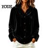 Button Down Coat Women Front Velvet Hoodie, Long Sleeve Hooded Jacket, Soft Outerwear Loose Fit Casual Drawstring for Autumn Winter Apparel