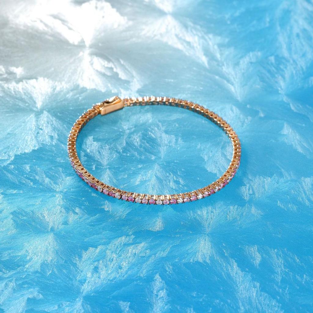 Gradient Pink Diamond 2mm Tennis Bracelet - High-End Light Luxury 925 Silver Starlight Design for Women