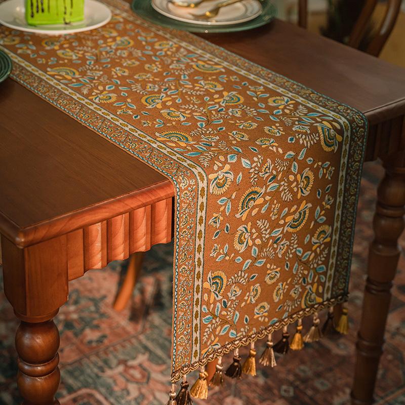 American Retro Jacquard Table Runner Dining Table Cloth Tea Table Cabinet Decorative Strip