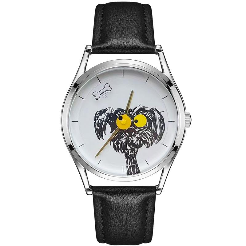 Quarz Uhr - Süßes Hundewelpen Design für Schüler & Erwachsene mit Silbernem Armband gray