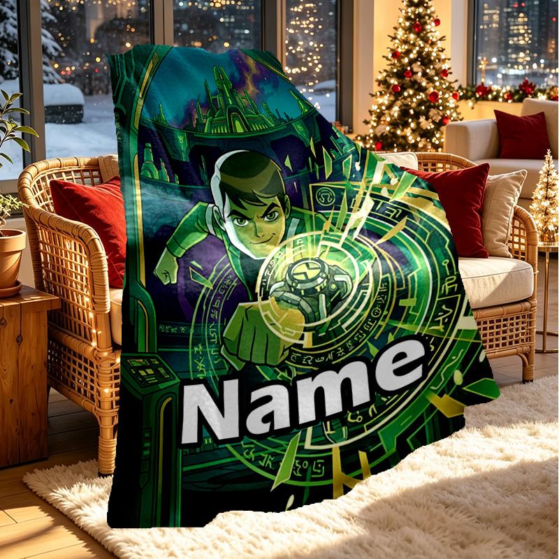 Custom Name Personalized Ben 10 Cartoon Print Blanket, Home Decor, Bedroom, Sofa, Camping, Couch, Gifts for Birthday ChristmasEnthusiasts