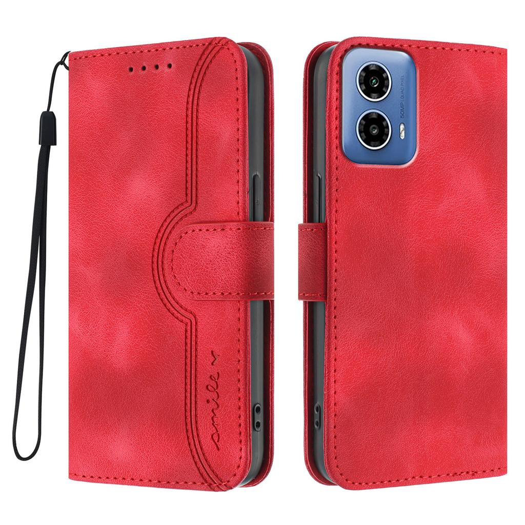 For Motorola Moto G45 5G/Motorola Moto G34 5G Leather Case Wallet Stand Smile Imprinted Phone Cover with Strap