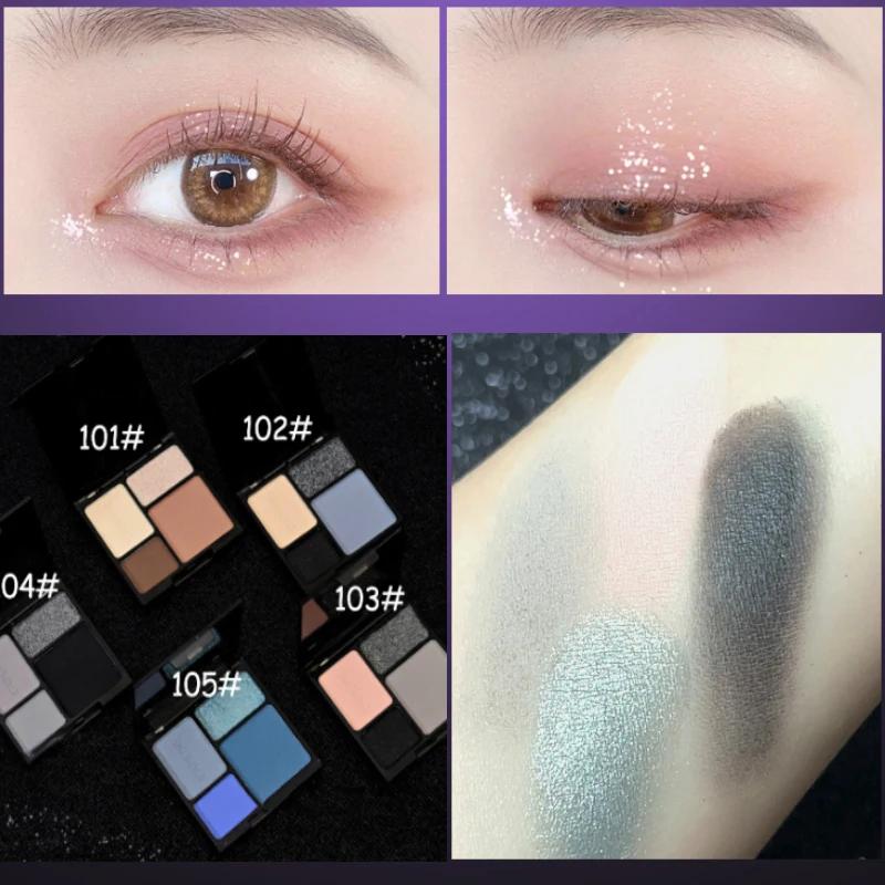 4 barvy Punk Smokey Matte Glitter Eyeshadow Dlouhotrvající třpytivé oční stíny Paletka make-upu Cool Toned Black Blue Eye Pigment
