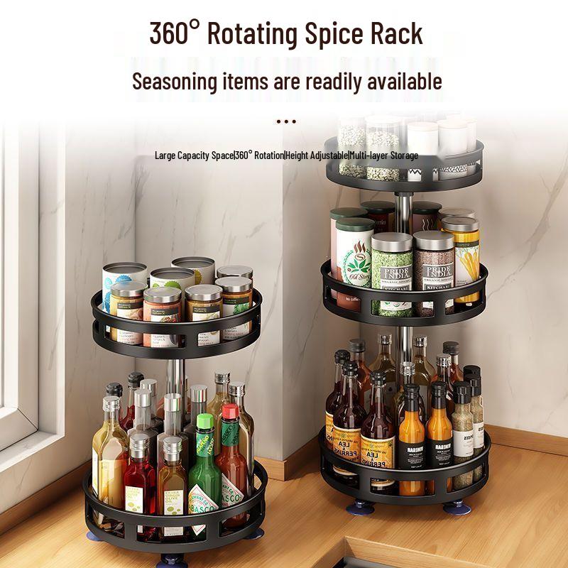 Multi-Layer Rotating Kitchen Seasoning Rack for Countertop Bottle and Jar Storage