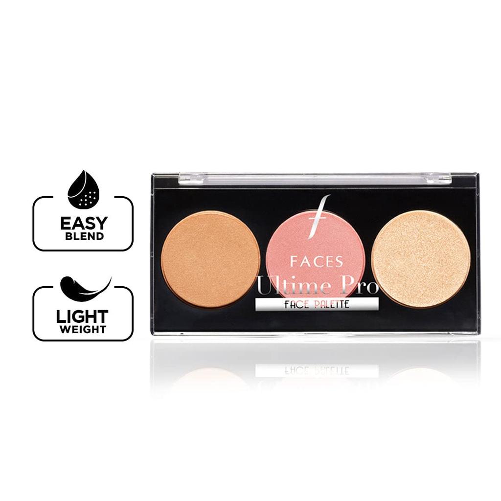 FACES CANADA Ultime Pro Face Palette - Fresh 01, 12g | 3-in-1 Bronzer + Highlighter + Blush | Lightweight Long Lasting Luminous Glow | Flawless S