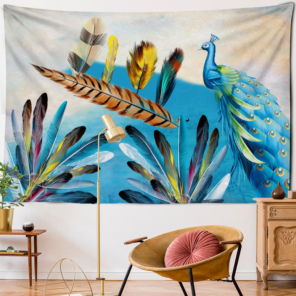 Tapiserie Psychedelică cu Pene Agățată pe Perete Artă Stil Boem Tapiz Hippie Colorat Mister Dormitor Cameră Decor Acasă