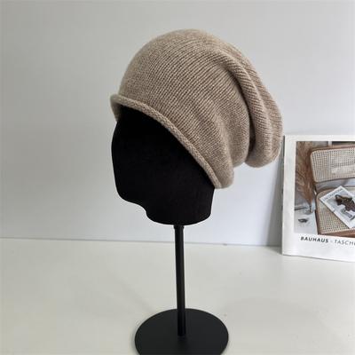 Autumn and Winter Lazy Feeling Large Size Pure Wool Stacking Hat Showing Small Face White Red Knitted Hat Men's and Women's Cold Hat