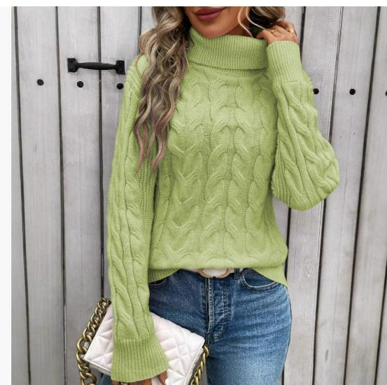 European & American Fashion Women's Cable Knit High Neck Sweater - Autumn/Winter Collection