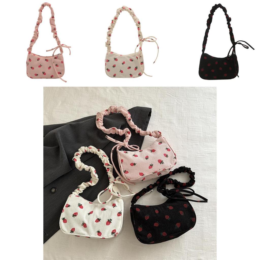 Fashionable Corduroy Crossbody Bag 2024 Summer Trendy Shoulder Bag With Strawberry Pattern
