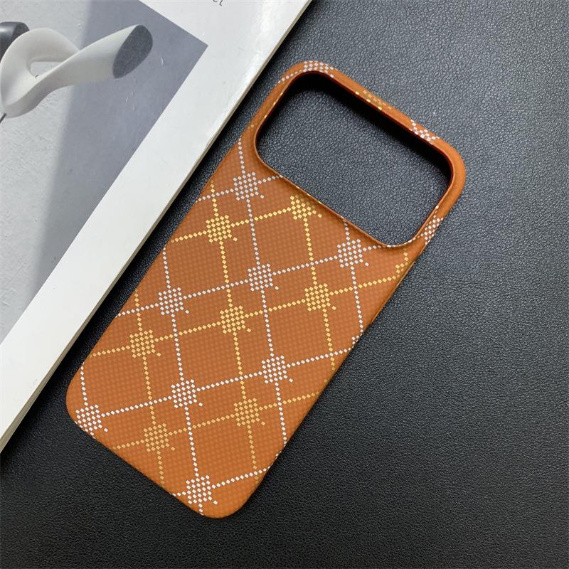 

Plaid Texture Kevlar Carbon Fiber Ultra-Thin Phone Case for iPhone 17 and Apple 16 iPhone 17 Pro Max оранжевый