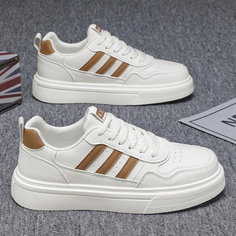 Men's shoes, leather surface, white shoes, men's breathable, lightweight and wear-resistant sports and leisure board shoes