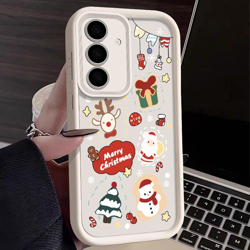 

Мультяшный чехол с принтом рождественской елки для Samsung S25 Ultra S24 FE S23 S22 A56 A36 A16 A15 A55 A35 Мягкий матовый противоударный чехол для телефона из ТПУ Samsung Galaxy A25 бежевый/белый