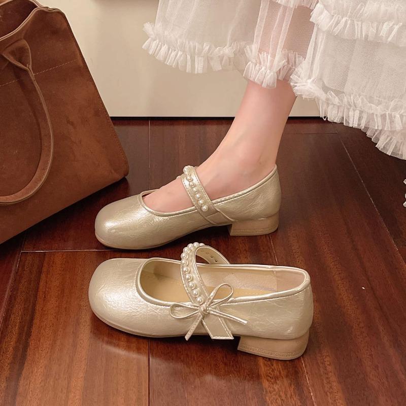 

Ретро туфли-лодочки с круглым носком на толстом каблуке, новая универсальная женская обувь 40 шампанского