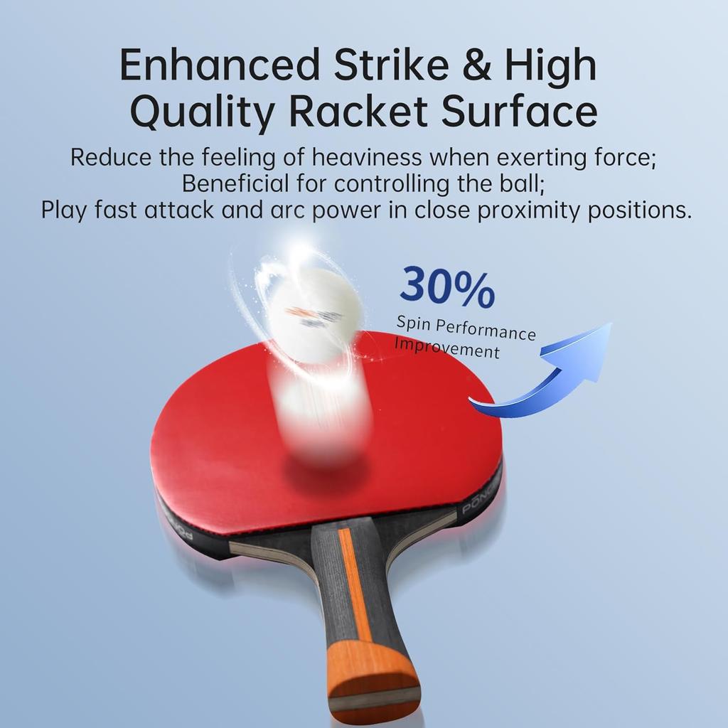 PONGBOT Five-Star Ping Pong Paddle, Professional Level Table Tennis Racket with Hard Case, Carbon Fiber, 7-Ply Blade, Premium Rubber, for Competitive