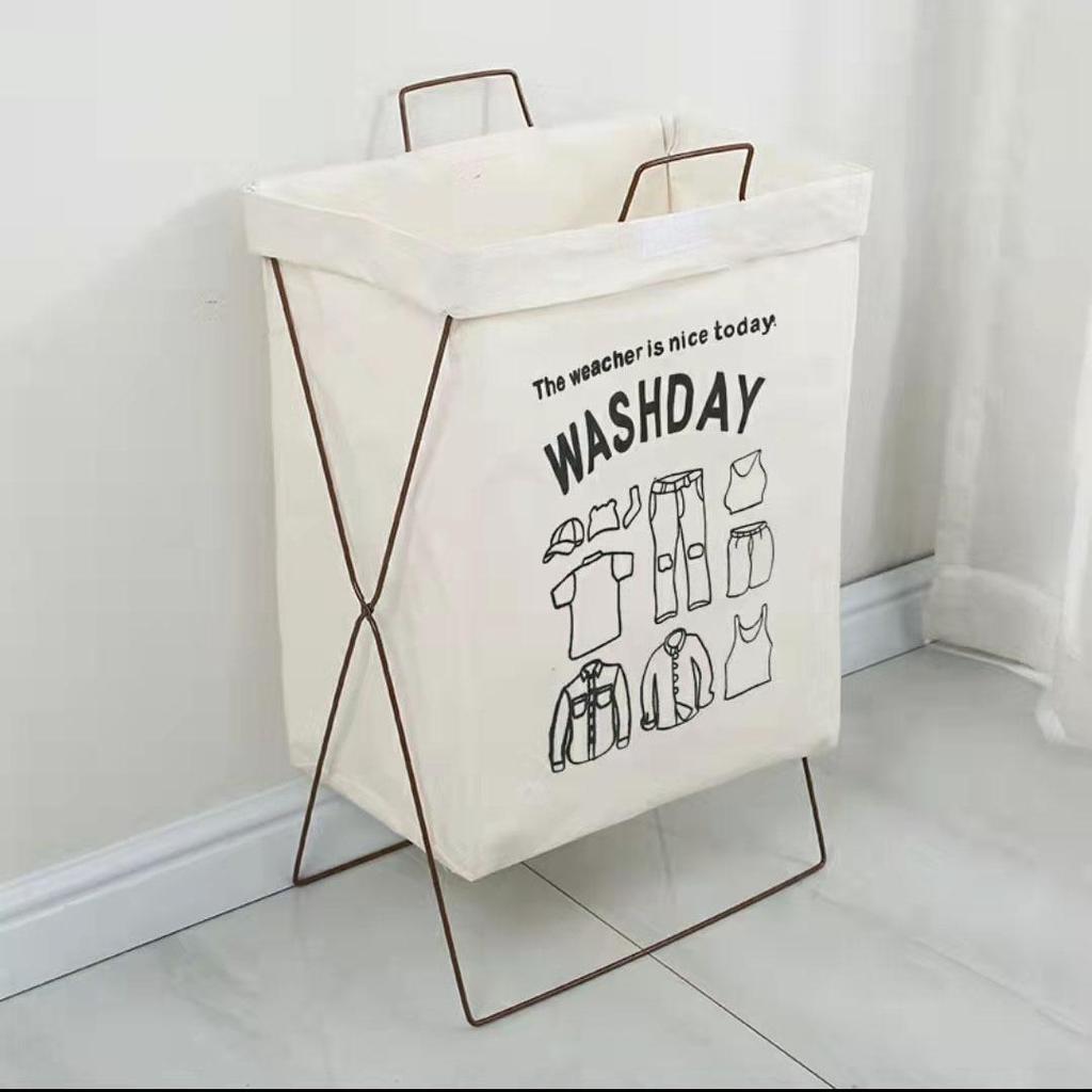 Nordic Cotton Linen Foldable Laundry Hamper with Wrought Iron Frame