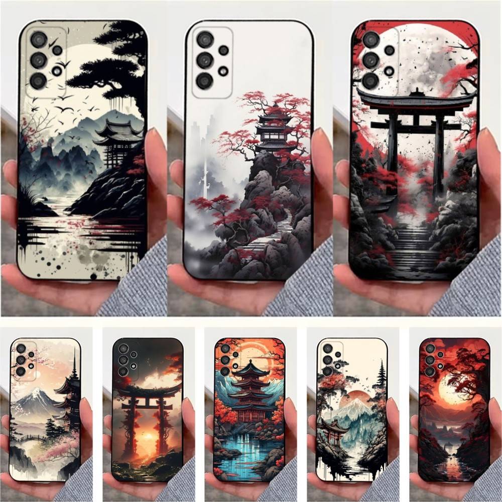 Art Japanese Style Case For Samsung S10,Plus,S9,Ultra,S24,S21,S20,S23,FE,S22,S25,Lite,Soft Silicone Black