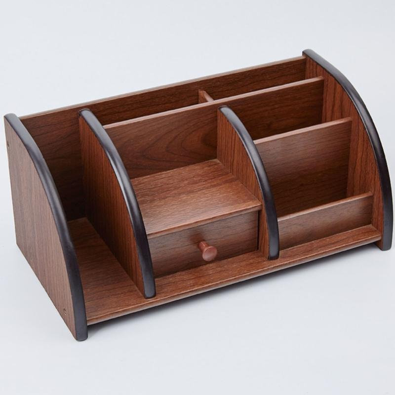 Wood Desk Storage Box with Drawer and Open Sections, Tabletop Holder for Study Table, Home Office Desk and Dressing Table Daily Use
