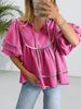 Women's Babydoll V Neck Blouse Short Lantern Sleeve Loose Peplum Flowy Top
