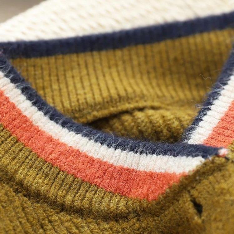 Thick Winter Mid-Length Sweater Coat Loose Fit Striped Knit Cardigan Warm Knitted Trench Coat