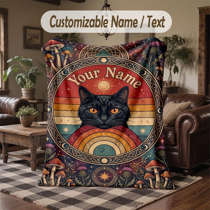 Mystic Moth Elegance Theme Throw Blanket Custom Name Text Personalized Blanket Soft Cozy Blanket for Home Sofa Bed