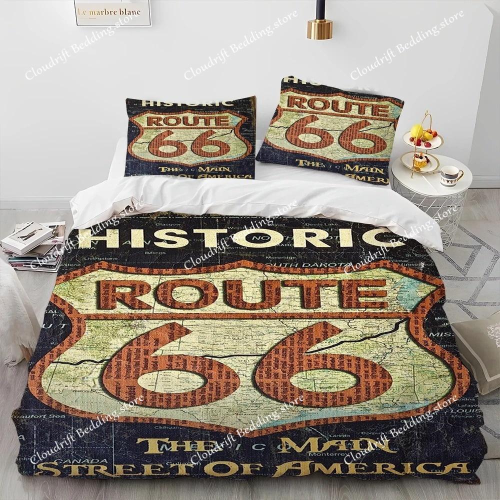 3D Tisk Historická Route 66,Matka silnic,Ložní souprava s přikrývkou,Povlak na peřinu Ložní souprava Prošívaná deka Povlak na polštář,Ložní souprava velikosti king queen