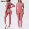 Womens High-Elastic Quick-Dry Ribbed Seamless Yoga Jumpsuit With Zipper Fit Sports Bodysuit