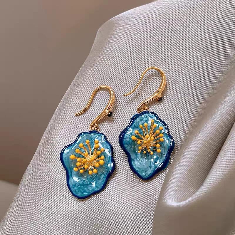 Silver Needle Monet Garden Drip Earrings French Court Style Exquisite Stud Earrings Design Sense Niche Light Luxury Earrings