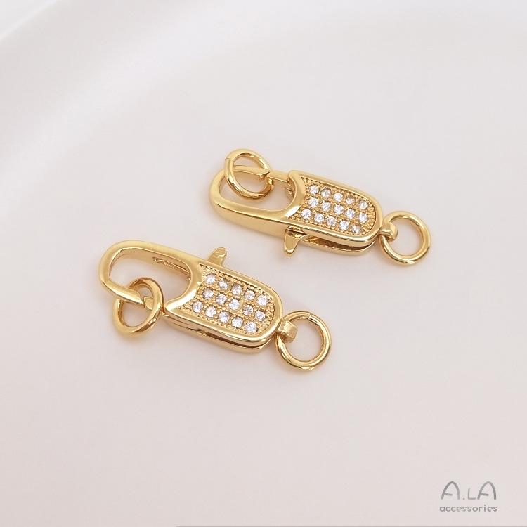 18K Gold-Filled Heart Lobster Clasp with Micro-Pave Zircon for DIY Jewelry