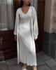 2023 Herbst Europäischer & Amerikanischer Einfarbiger Slim Strickpullover Überknie Langes Kleid Set für Damen