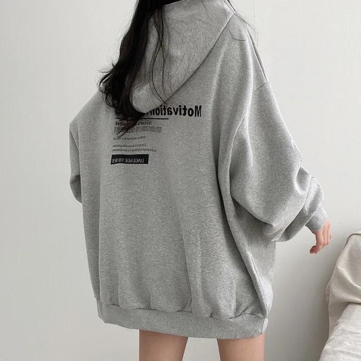 Women's Hood Long Sleeve Oversized Hoodie Loose Fit Casual Letter Print Midi Sweatshirt Fleece Lined Winter Pullover Top