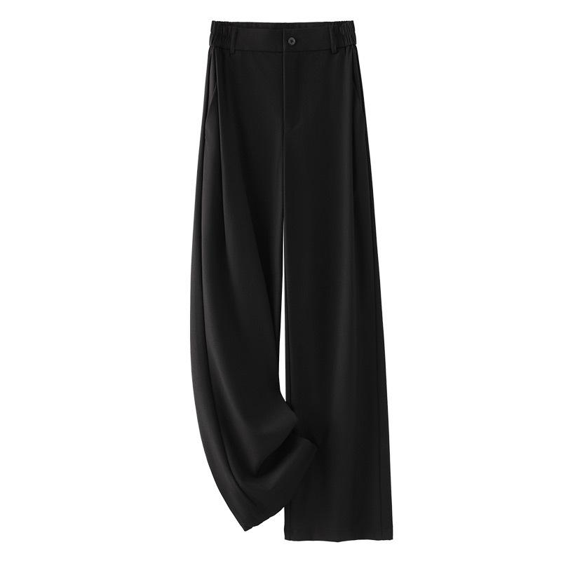 

Женские серые брюки с широкими штанинами, драпирующиеся, прямого кроя, на весну 2025 года - стройнящие, свободные и повседневные для весны и осени 2XL чёрный