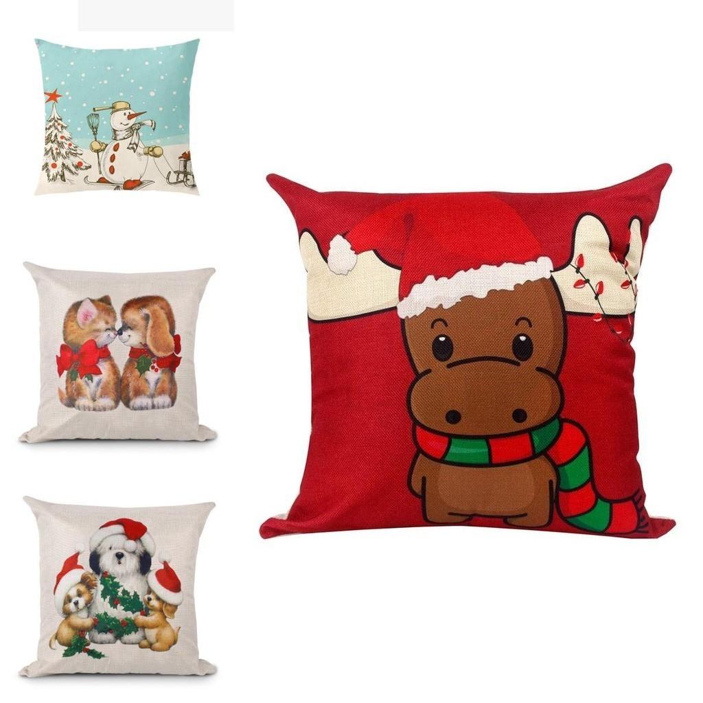 Luxurious 18'' Xmas Cotton Pillow Case Linen Cushion Cover For Merry Christmas Home Decoration