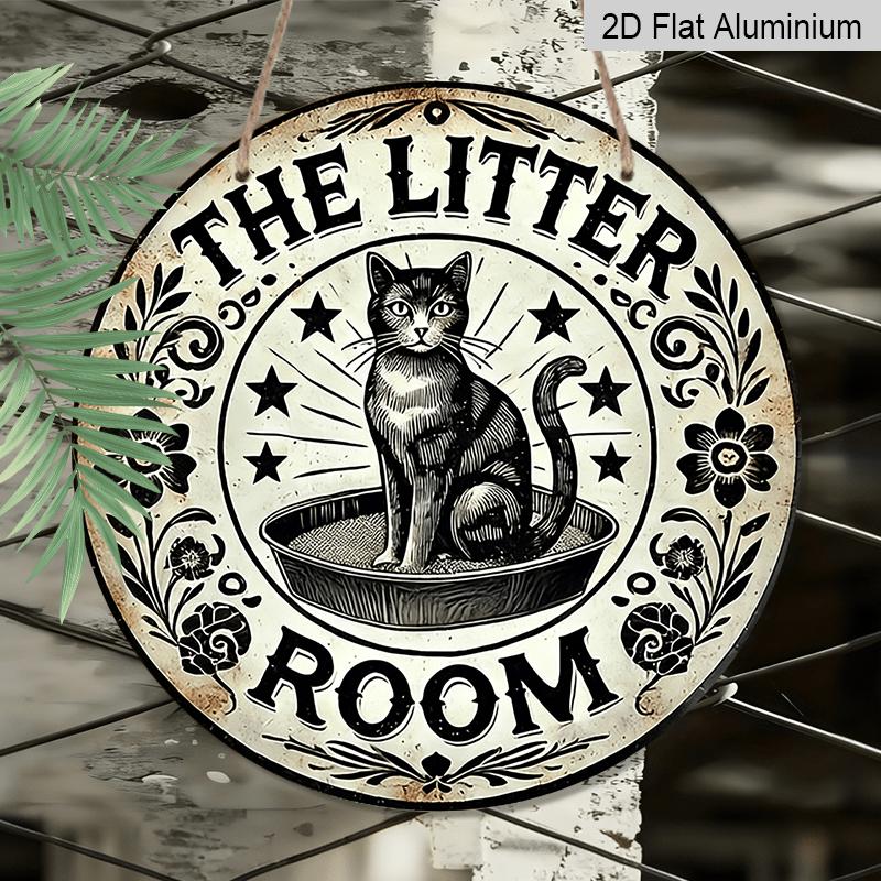 2D Flat, 1pc Printed Round Aluminum Decorative Sign with a Cat Theme, Measuring 20×20 CM (7.87×7.87 Inches), Perfect for Areas Where Cats Are Kept At
