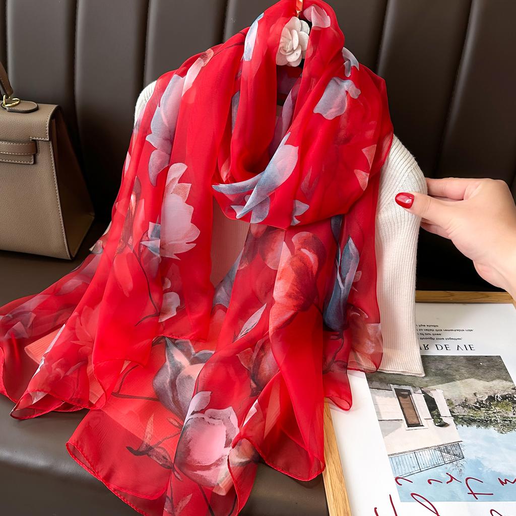 Fashion Satin Finish Sunscreen Scarves Female 180*130Cm Style Beach Towel Popular Print Silk Shawl Luxury Dustproof Big Bandanna