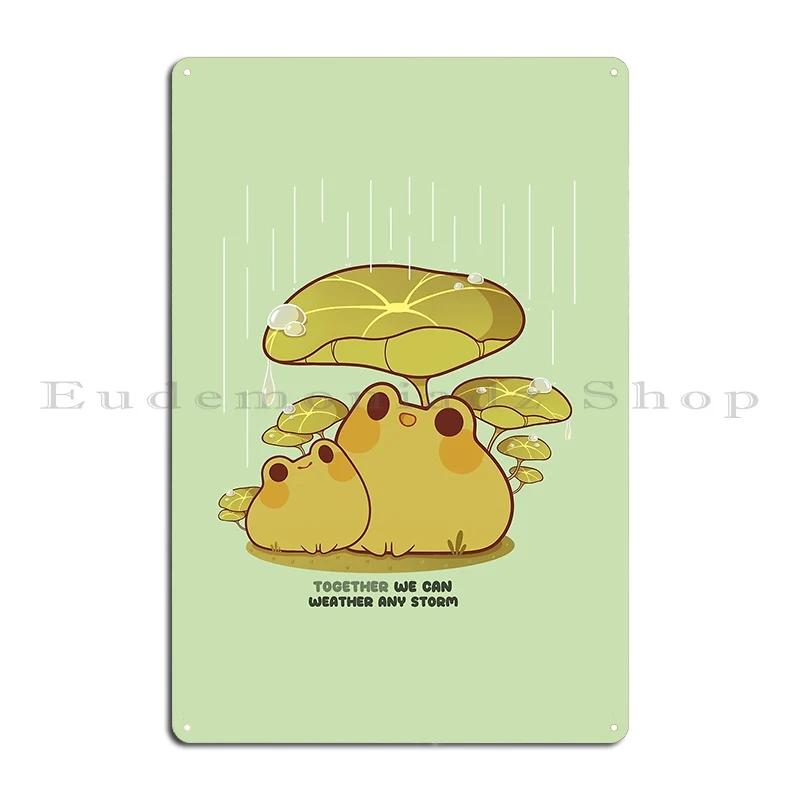 Cute Frogs In The Rain Metal Sign Painting Wall Cave Club Living Room Designer Tin Sign Poster