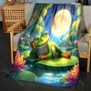 Frosch auf Seerosenblatt Muster Decke, Mehrere Größen, Flanell Material, Weich und Warm für Alle Jahreszeiten, Zuhause, Outdoor, Camping, Picknicks, Wohnmobil
