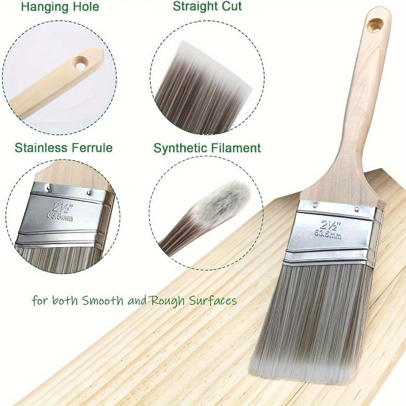 5pcs Professional Grade Synthetic Fiber Bristle Paint Brushes Set - Wooden Handles for Wall Cabinet and Fence Detail Work