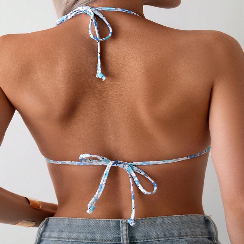 2025 European & American Floral Lace-Up Triangle Bikini Top