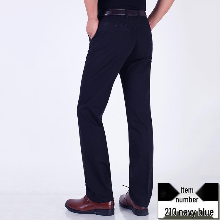 Pánské letní ležérní kalhoty z čisté bavlny - pro střední věk a starší, vysoký pas, volný střih, rovná nohavice