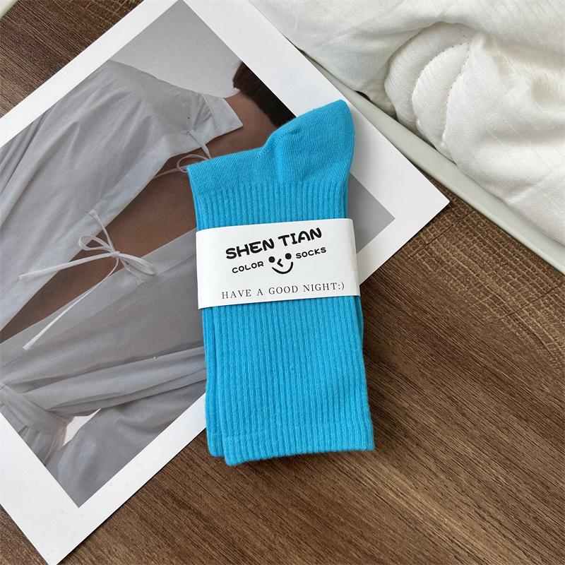 Women's Colorful Mid-Tube Socks In Violet, Orange, Rose, and Red for Modern Dance with Shark Print