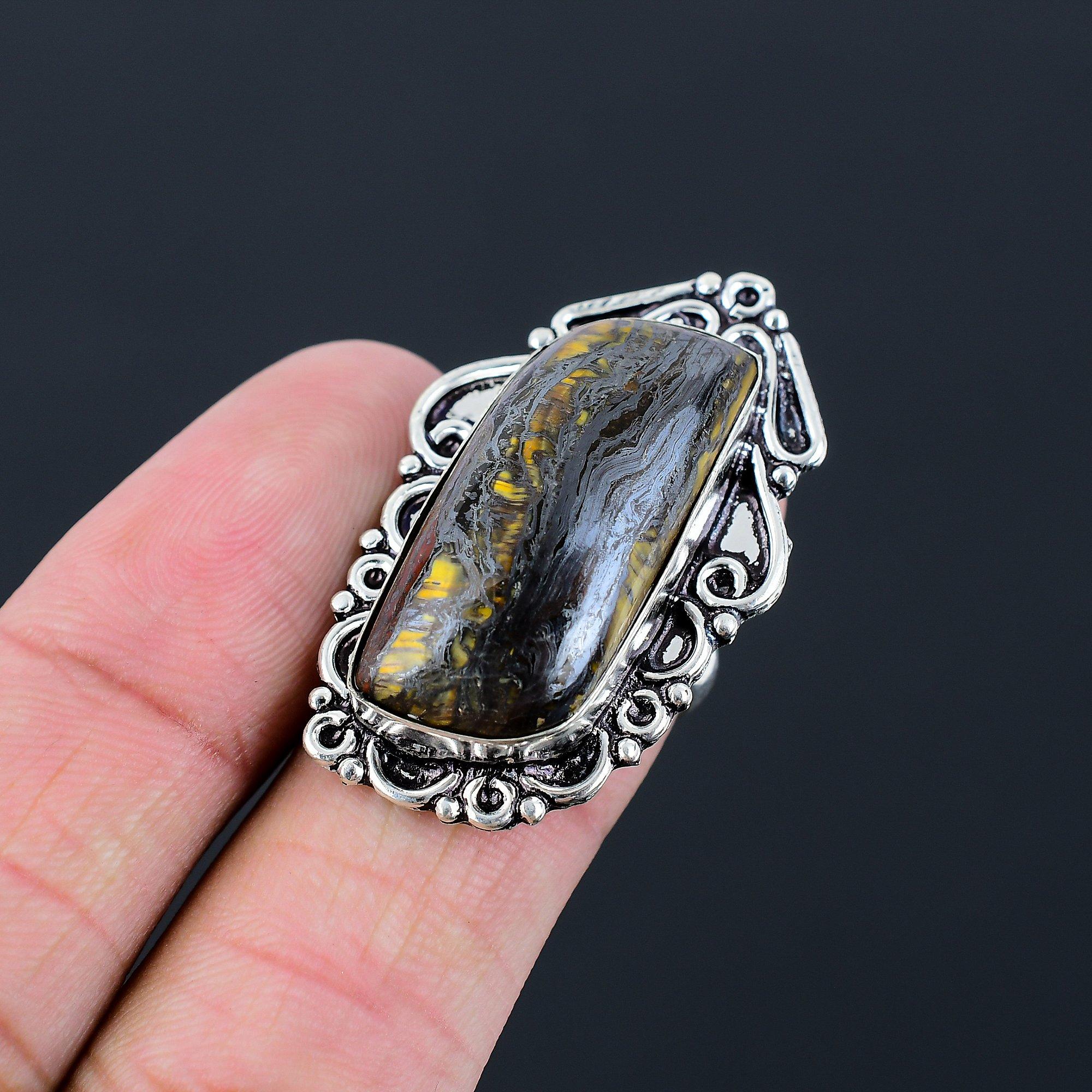 925 Silver Natural Iron Iron Tiger Eye Wife Multi Stone Ring Jewelry Size 6.5 6.5