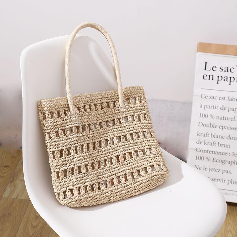 IELGY Vacation Beach Straw Bag Hollow Classy One-Shoulder Portable Woven Bag