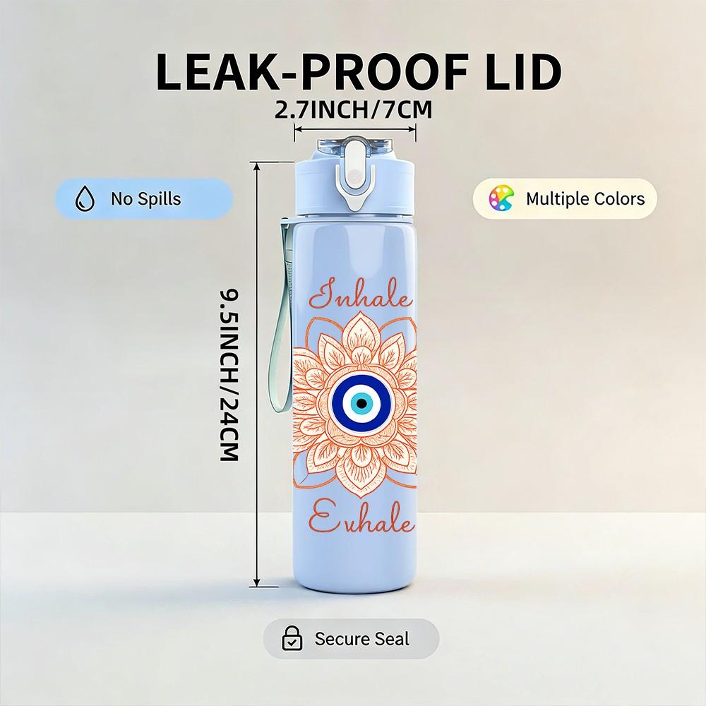 1PC Evil Eye Lotus Flower 750ml Color Plastic Sports Water Bottle Leakproof Flip Straw Lid Suitable for Sports Office Home Use