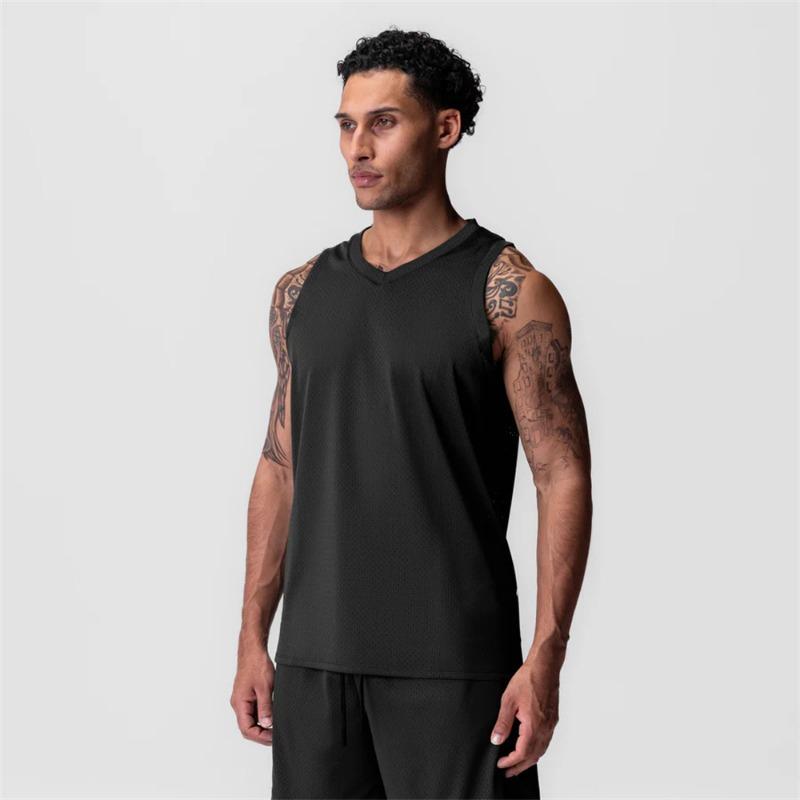 Men Mesh V Neck Tank Top Sleeveless Breathable Casual And Gym Wear S чёрный