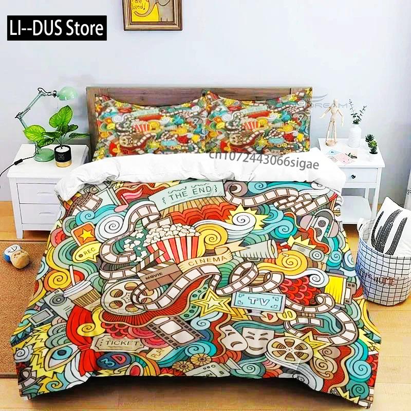 Movie Film Clap Board Patterns Comforter Bedding Set,Duvet Cover Bed Set Quilt Cover Pillowcase,King Queen Size Bedding Set