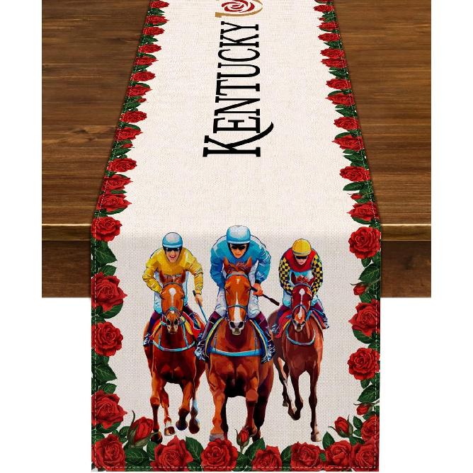 Nepnuser Kentucky Table Runner Run for The Roses Horse Racing Party Decoration Home Kitchen Dining Room Decor (13  x 72 ) 13  x 60