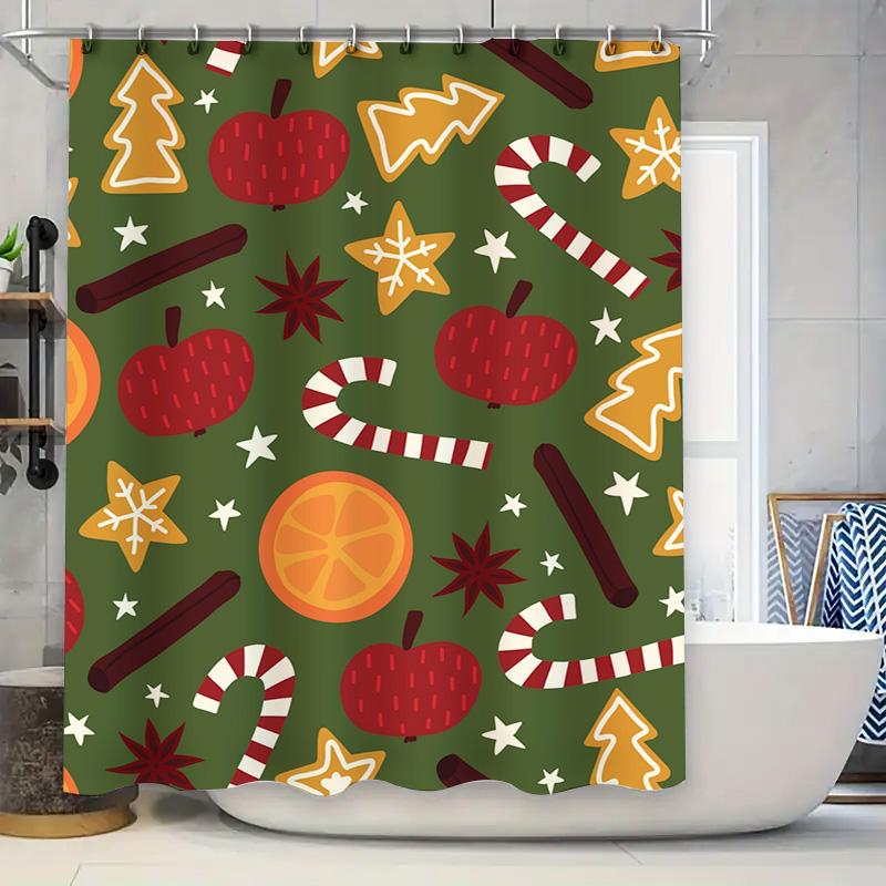 Tu Christmas Shower Curtain Holiday Festive Pattern Waterproof Bathroom Decor Farmhouse Style Holiday Decorations Winter Themed
