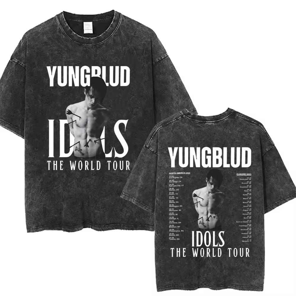 Washed Vintage Yungblud Idols World Tour Tshirt Mens Women Casual Oversized Cotton T Shirt Male Hip Hop Fashion Retro Tshirts